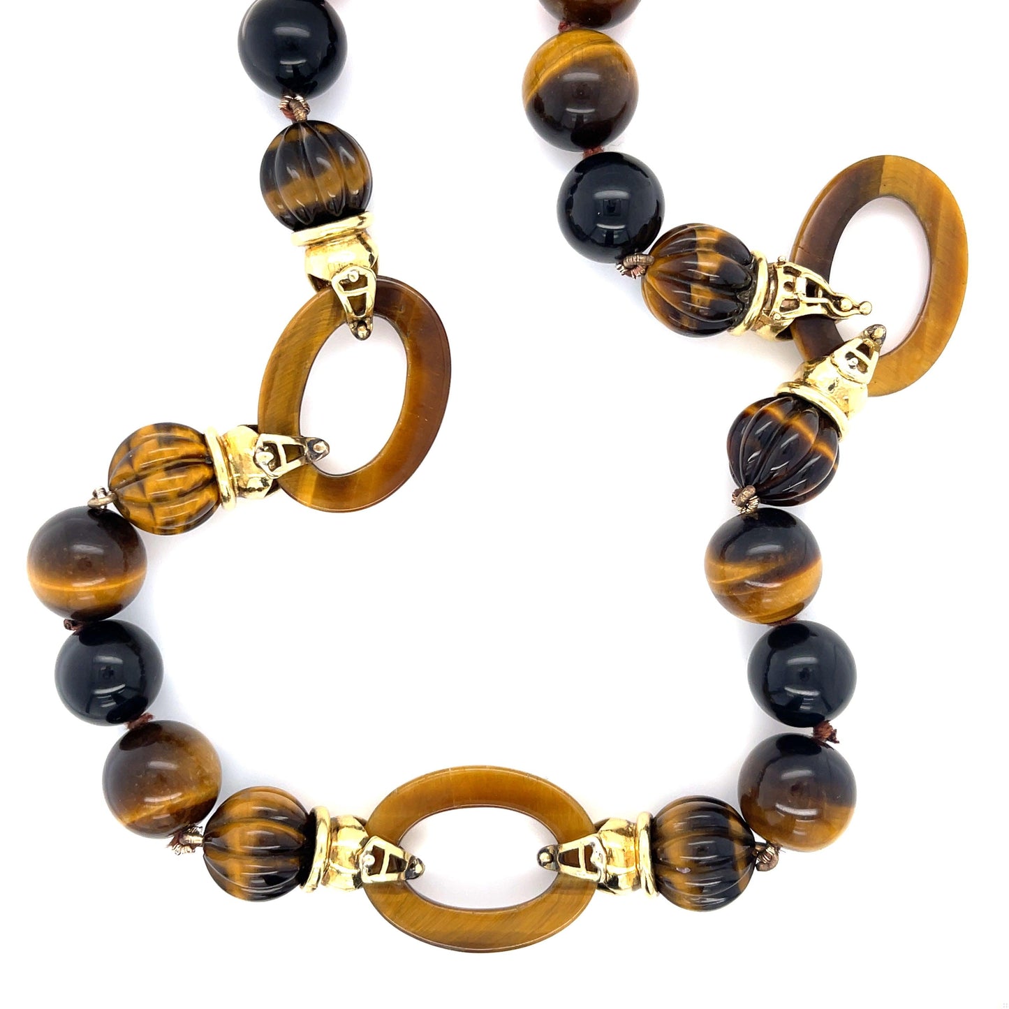 18KY Necklace | Tiger Eye and Diamonds .90ct
