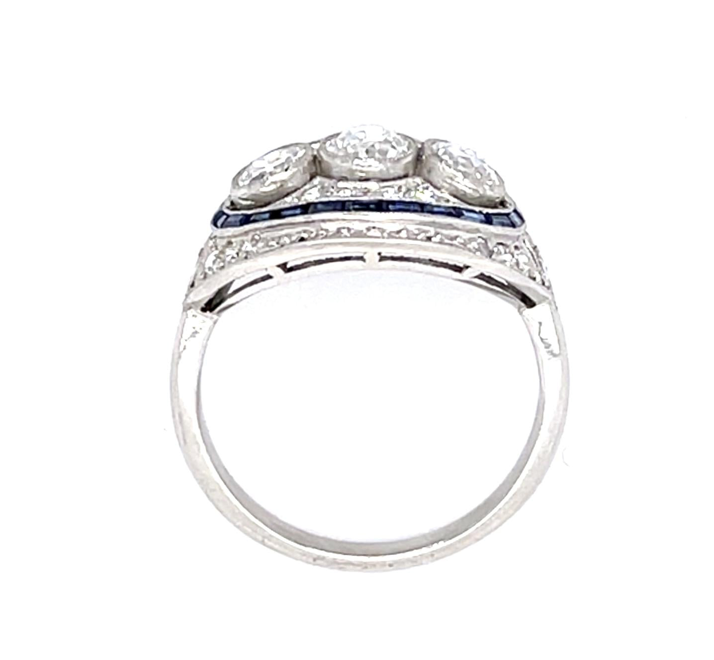 1ct Old European Diamond (3 Stones) .70ct Sap Platinum Handmade Inspired Ring