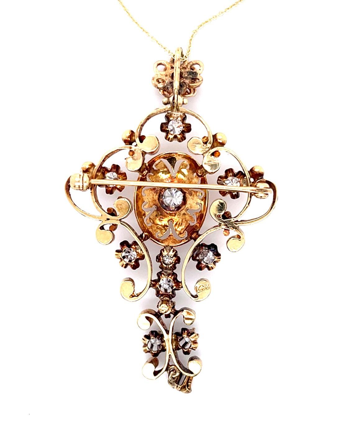 Original Victorian 1.10ct Diamond 14KY Pendant (Antique 1880s) 14.80g 2.5"