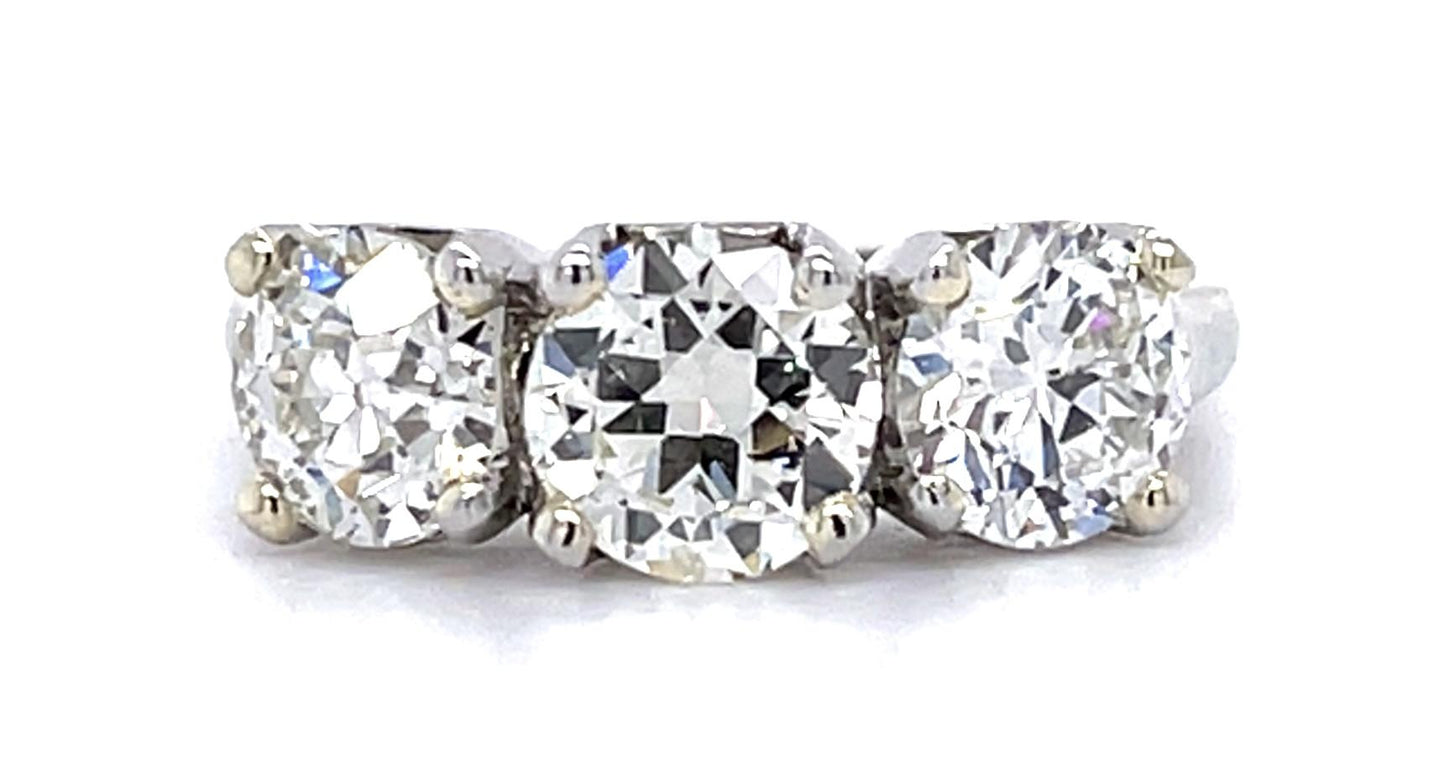 .88ct Old European Diamond 1.55ct SD Platinum Three Stone Ring (Vintage 1930s)