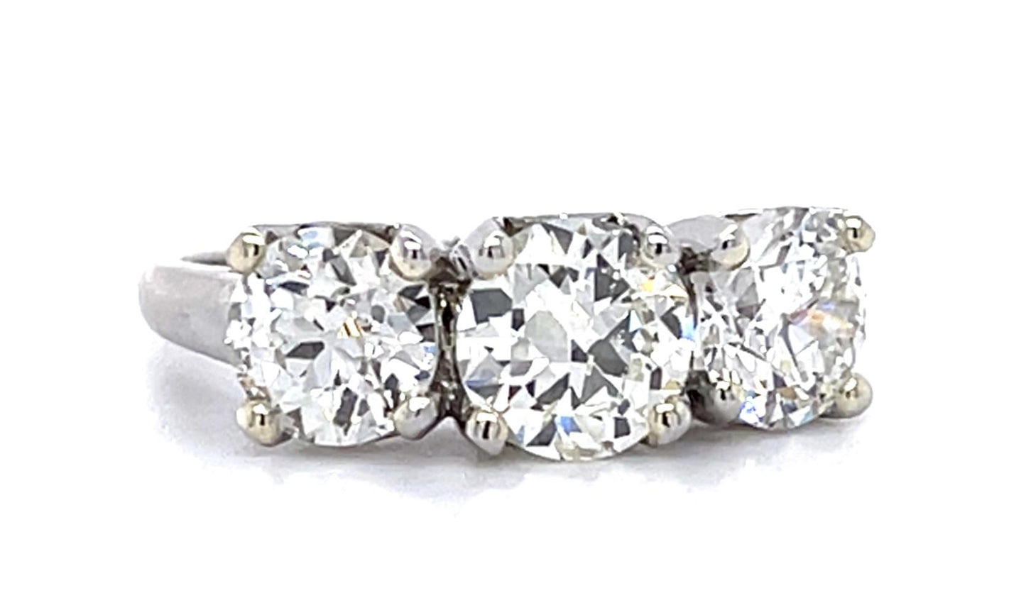 .88ct Old European Diamond 1.55ct SD Platinum Three Stone Ring (Vintage 1930s)