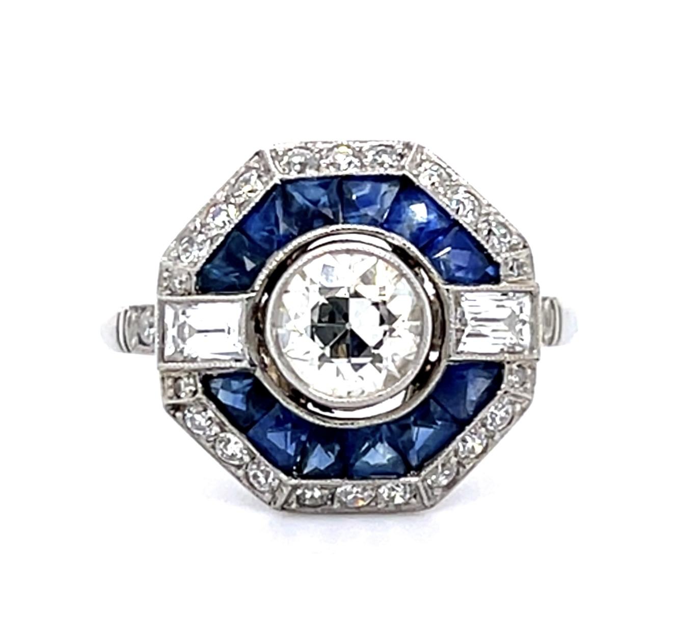 .60ct H VS1 Old European Diamond (No Cert) 1ct Sap PT Handmade Ring .60ct SD