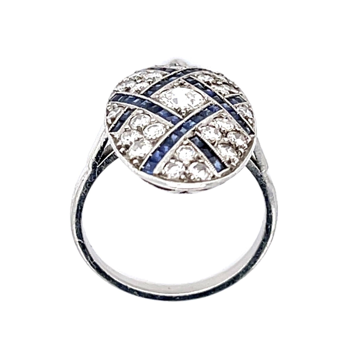 .23ct Old European Center Dia 1.20ct Sapphire Platinum Handmade Inspired Ring