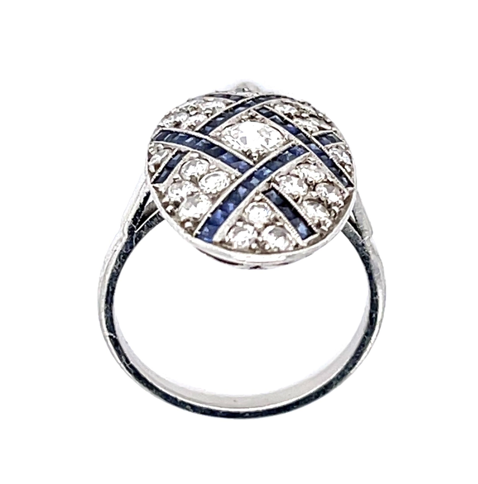 .23ct Old European Center Dia 1.20ct Sapphire Platinum Handmade Inspired Ring