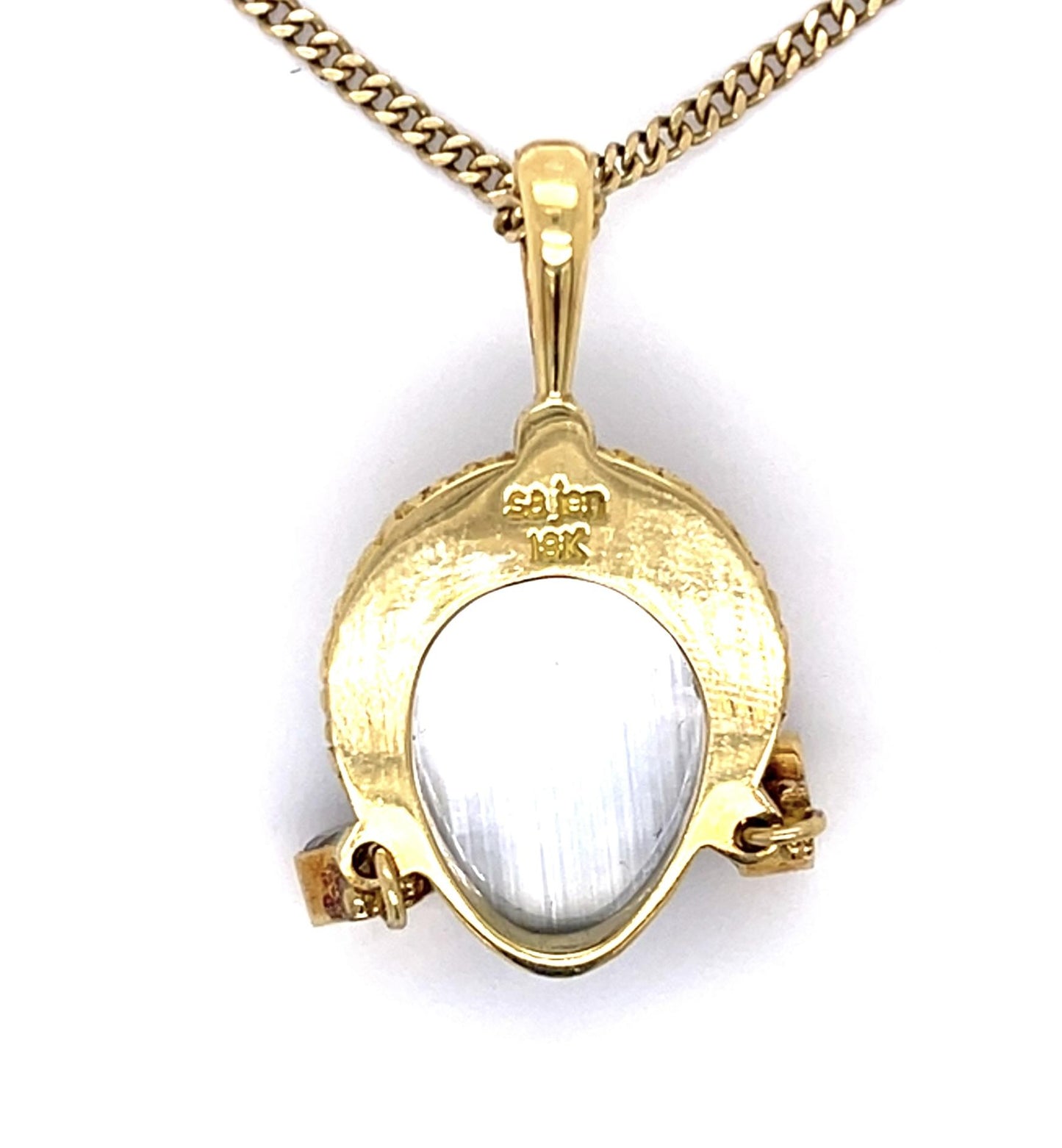 18KY Moonstone Carved Pendant 14g 1.5" 18" Link Chain