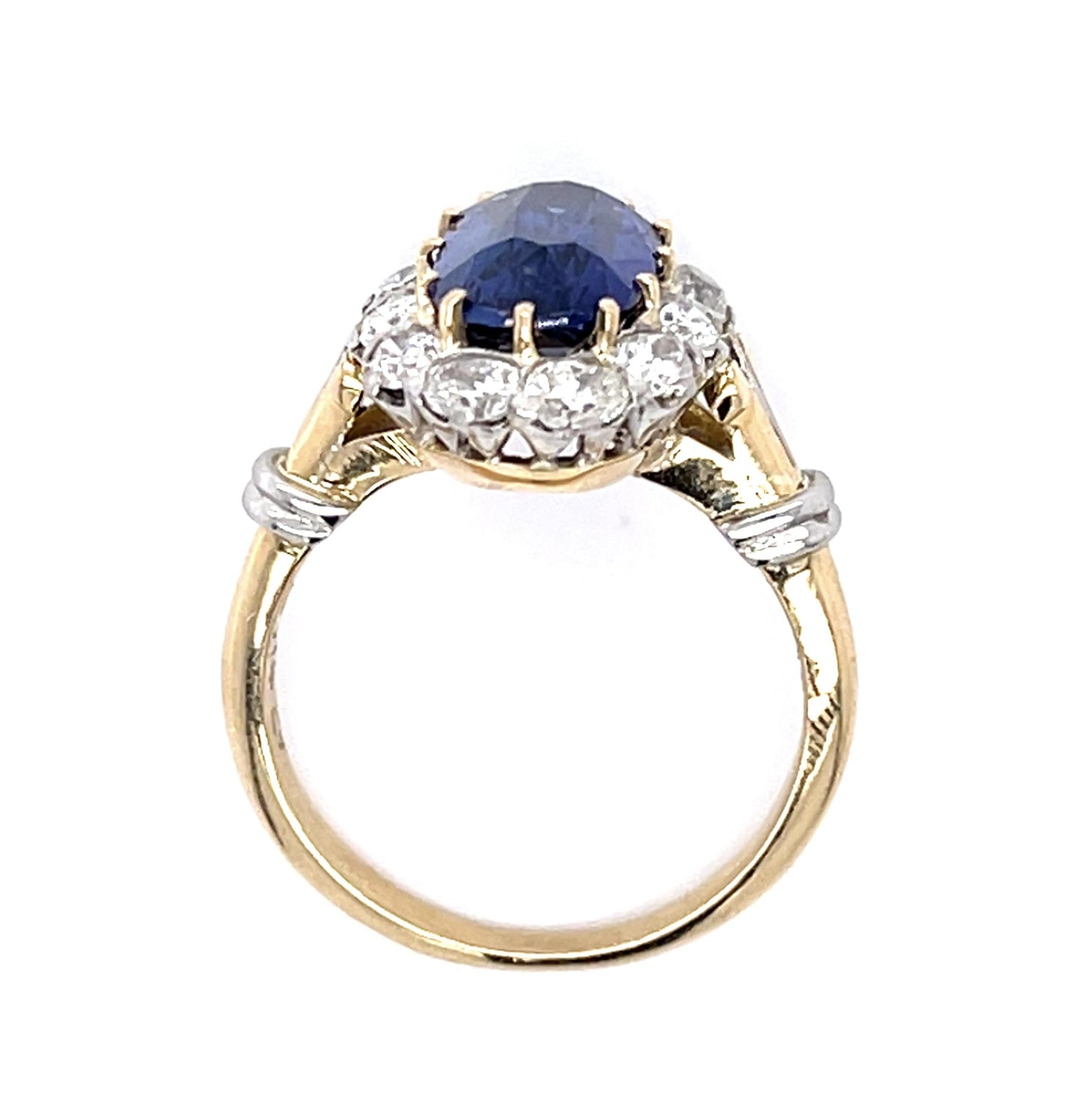 4.14ct Ceylon Heated Sapphire GIA 1.10ct Dia PT+18KY Handmade Inspired Ring