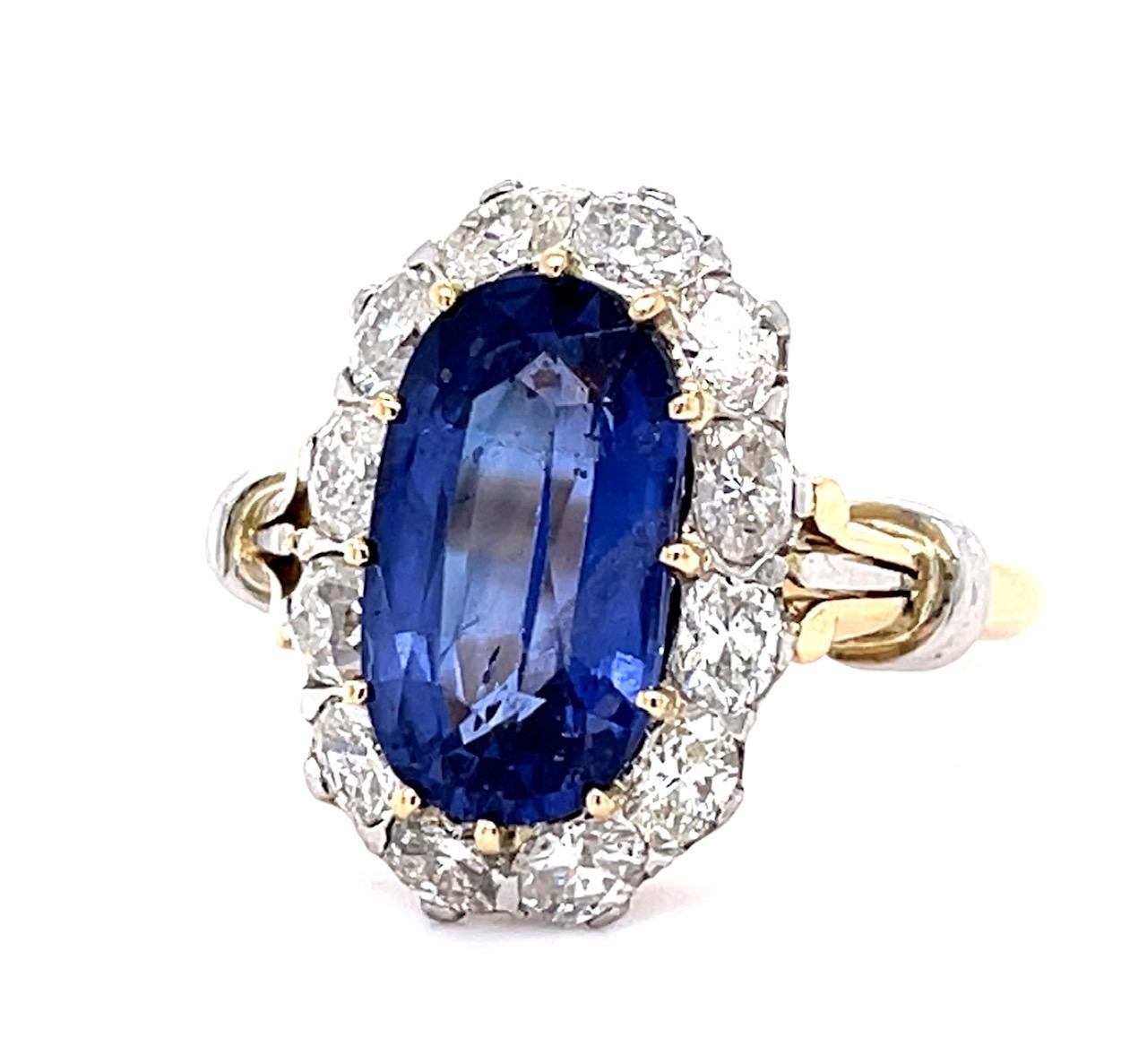 4.14ct Ceylon Heated Sapphire GIA 1.10ct Dia PT+18KY Handmade Inspired Ring