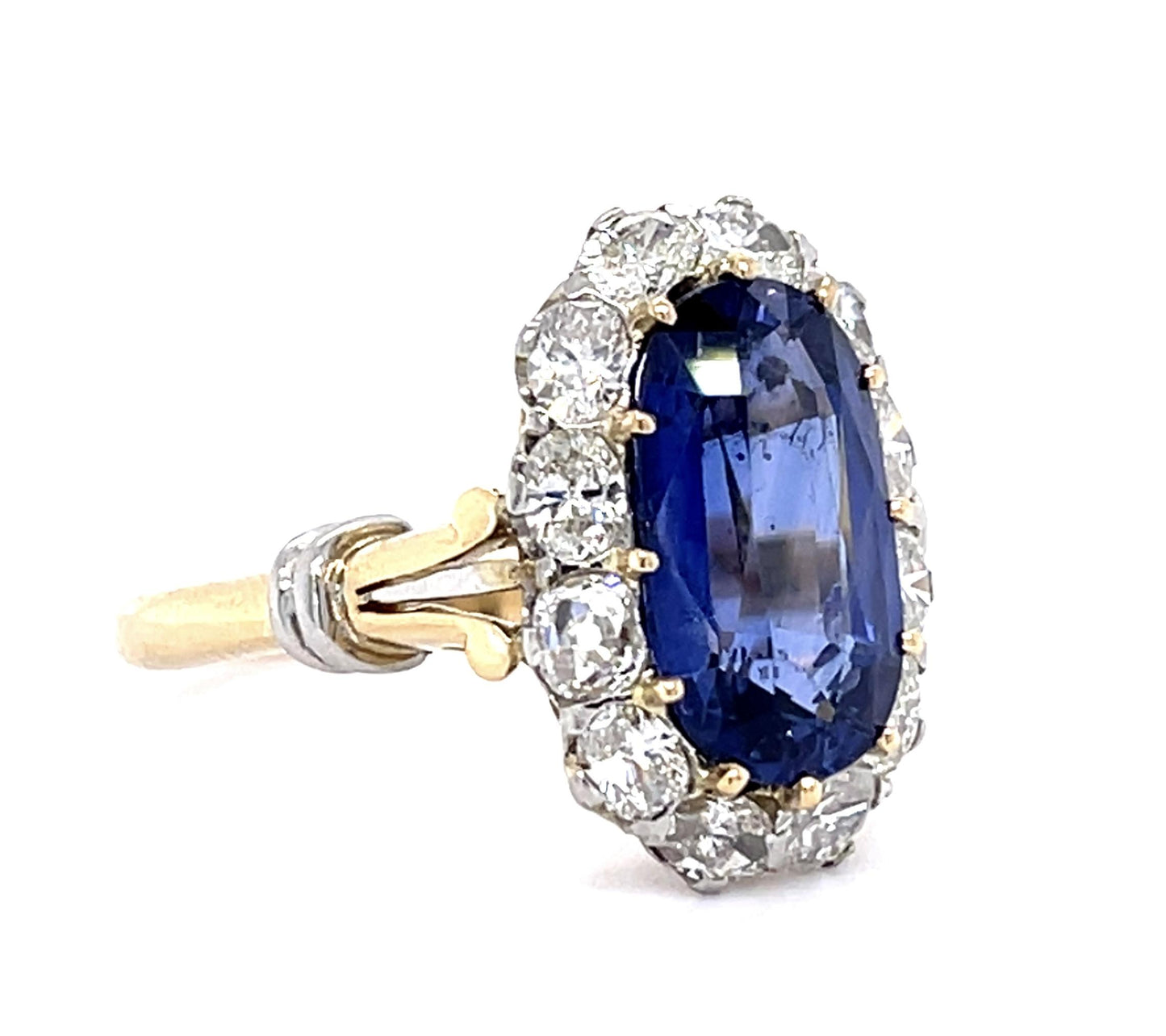 4.14ct Ceylon Heated Sapphire GIA 1.10ct Dia PT+18KY Handmade Inspired Ring
