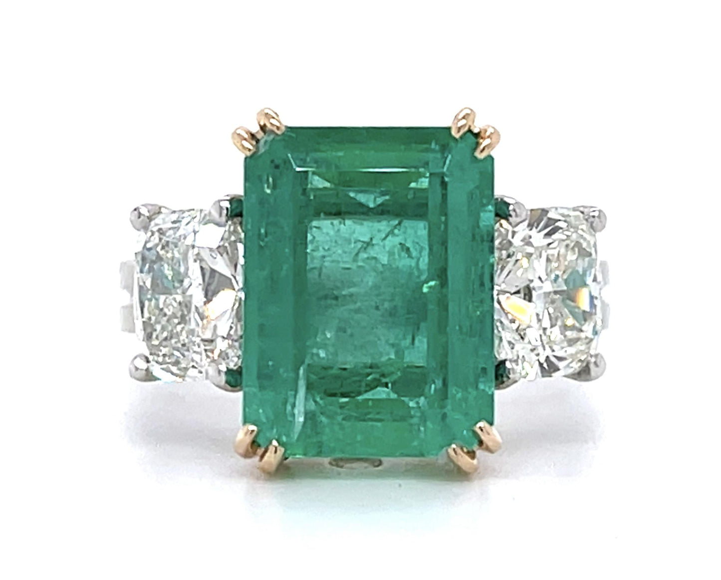 4.27ct Colombian F2 Emerald 1ct I SI2 Dia 1ct J SI2 Dia Platinum+18KY Ring