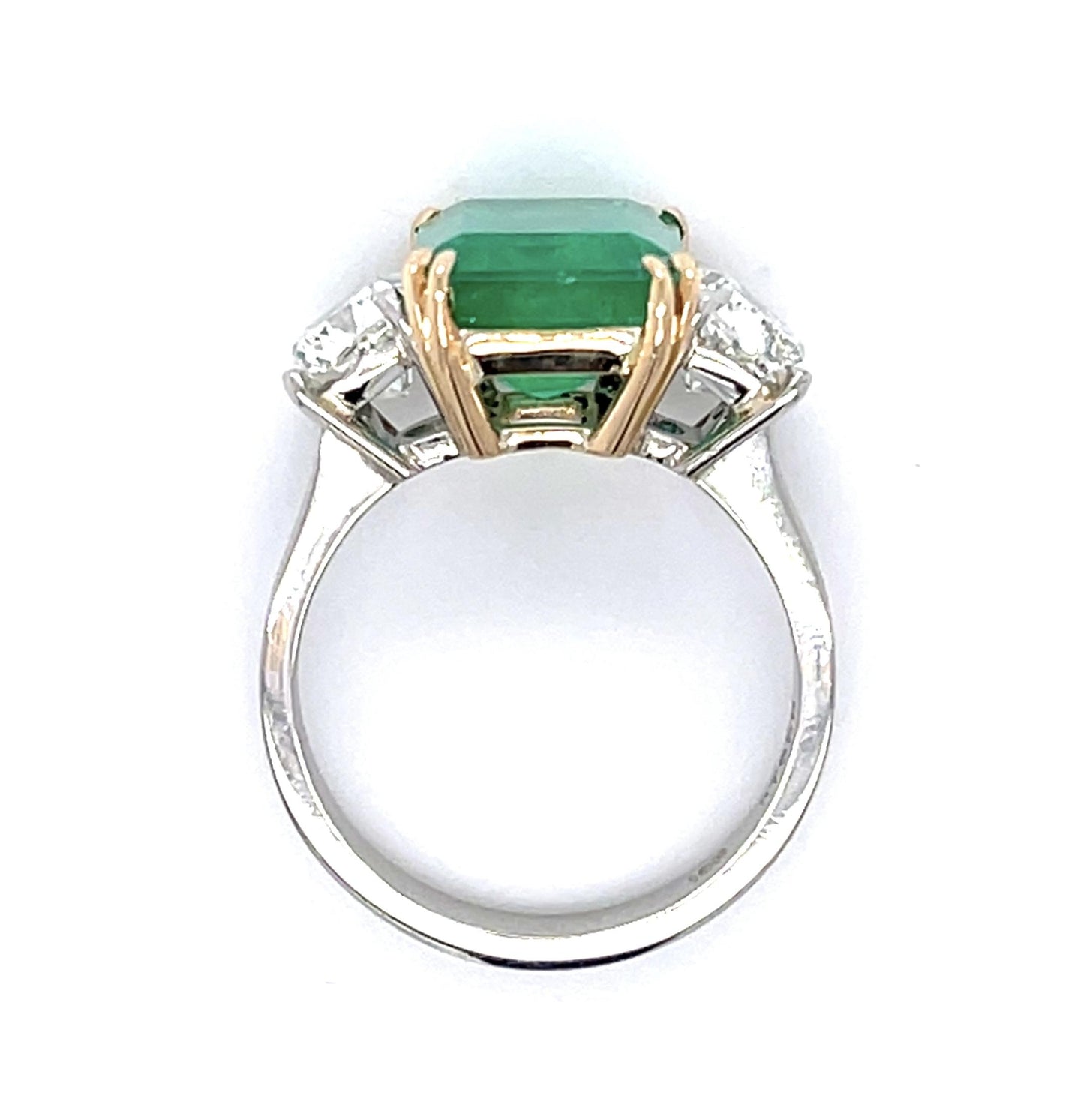 4.27ct Colombian F2 Emerald 1ct I SI2 Dia 1ct J SI2 Dia Platinum+18KY Ring