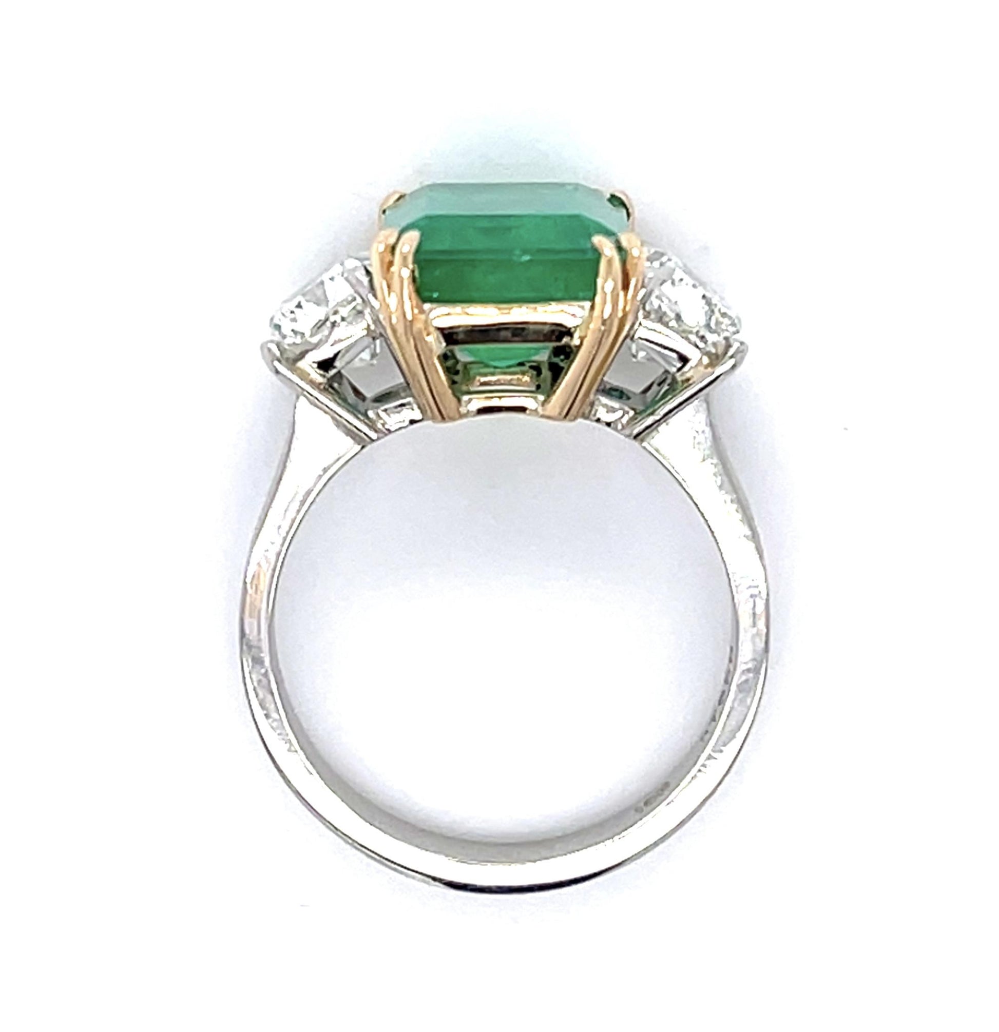 4.27ct Colombian F2 Emerald 1ct I SI2 Dia 1ct J SI2 Dia Platinum+18KY Ring
