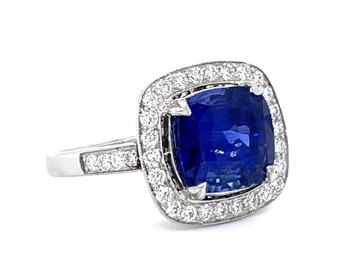 4.67ct Royal Blue Heated Ceylon Sri Lanka Sapphire & 0.66ctw Diamond Ring GIA