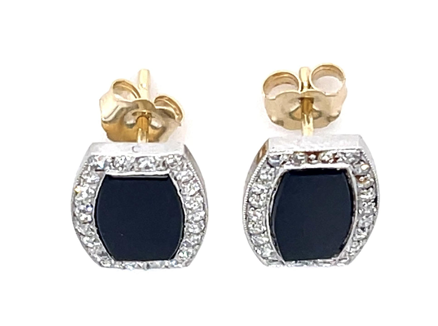 Art Deco .70ct (48 Diamonds) Onyx Stud PT+18KY Earrings (Antique 1920s) 3.52g 5/