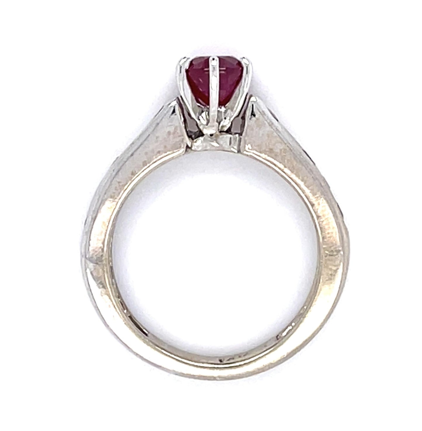 1ct Center Ruby .20ct Diamond 14KW Ring .46ct Side Ruby 4.17g 5.50 Size