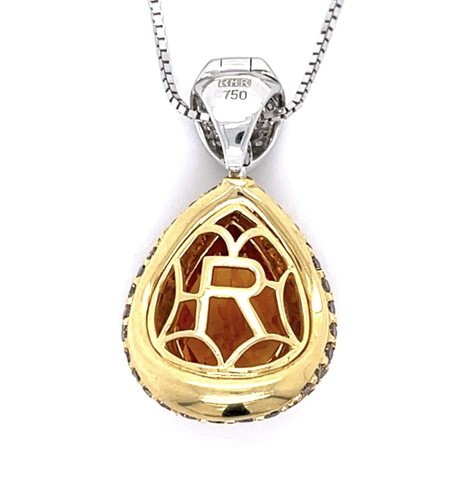 12ct Pear Citrine 1.75ct Brown Diamonds 18KY 2 Tone Pendant .40ct White Diamonds