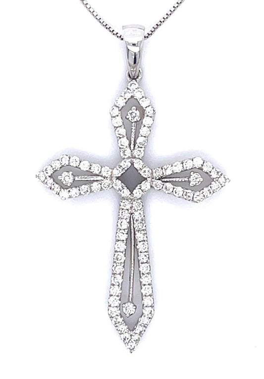 .73ct Diamond 14KW Pendant Cross 3.51g 18"