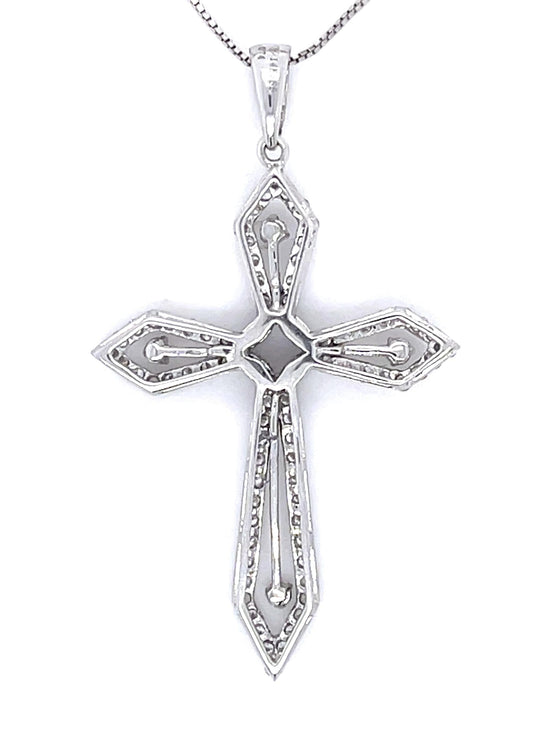 .73ct Diamond 14KW Pendant Cross 3.51g 18"