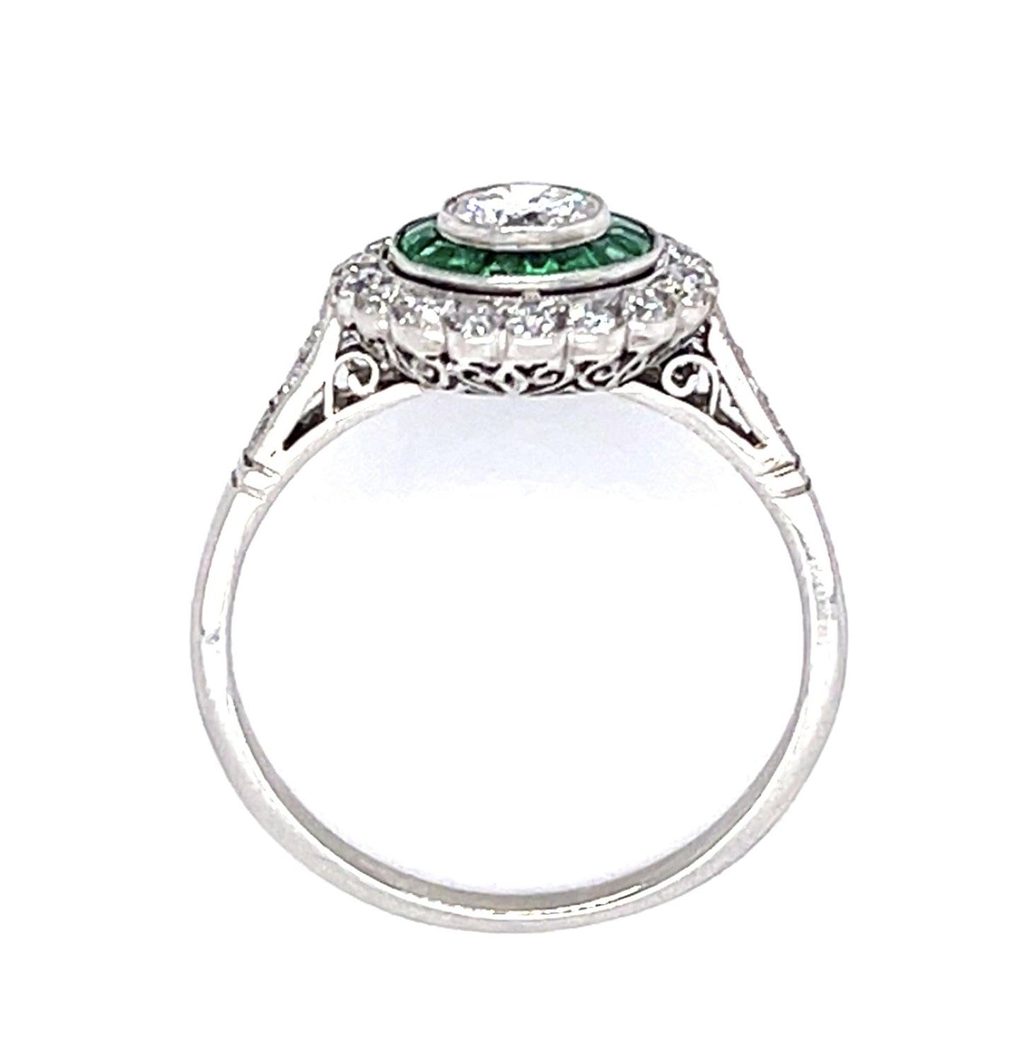 .35ct Round Diamond .60ct Emerald .40ct SD PT Handmade Ring