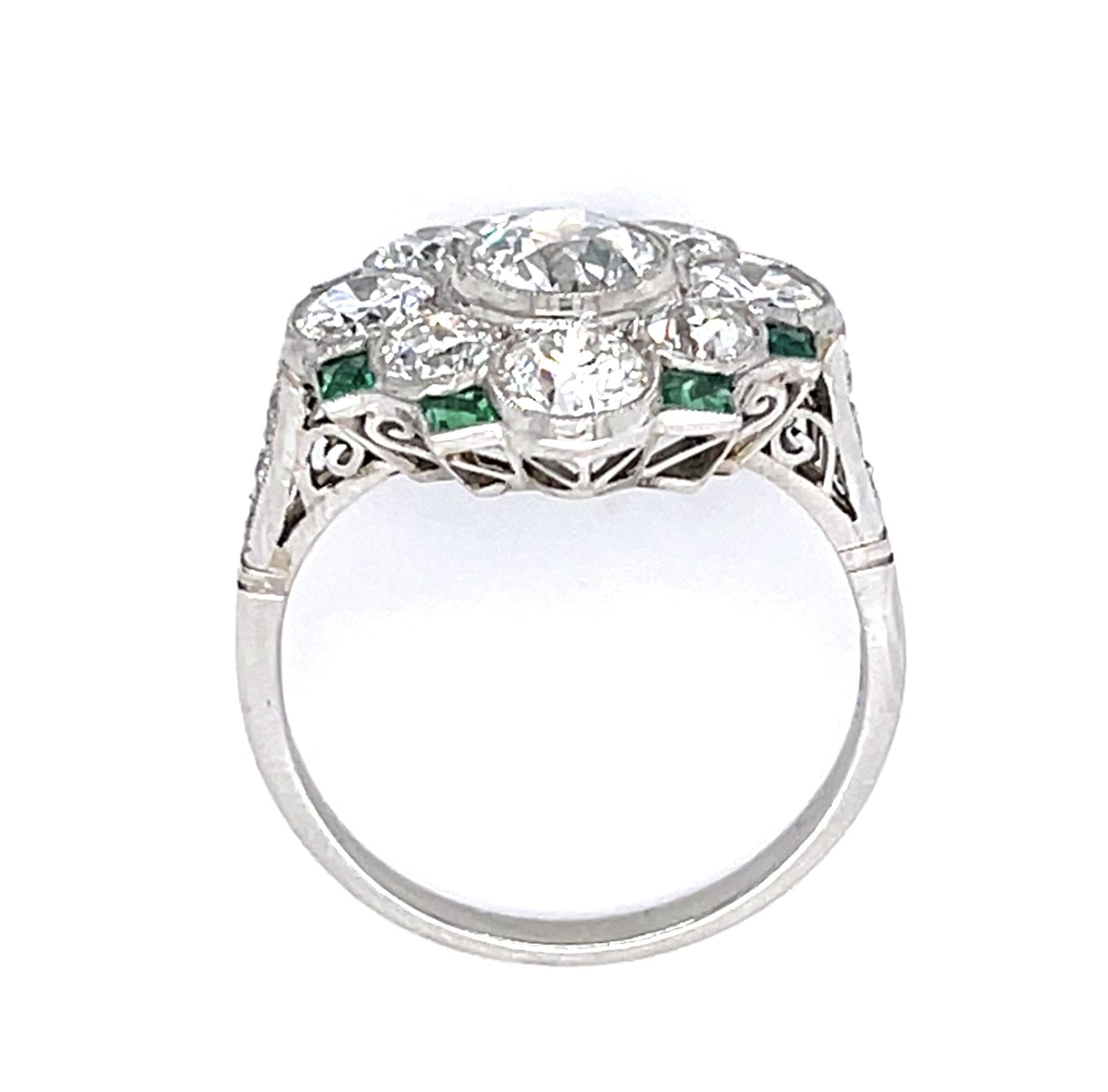 .70ct Old European Diamond .70ct Emerald Platinum Handmade Ring 2.20ct SD 5.54g