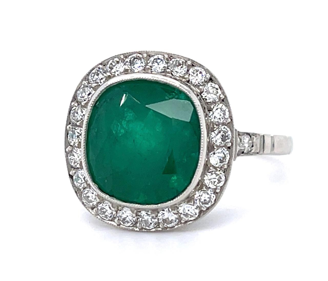 4.17ct Emerald .68ct Diamond Platinum Handmade Ring 6.10g 6.75 Size