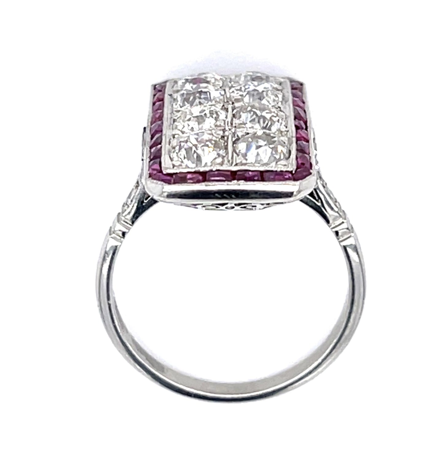 2.15ct Old European Diamond .96ct Ruby Platinum Handmade Ring .13ct SD 6.80g