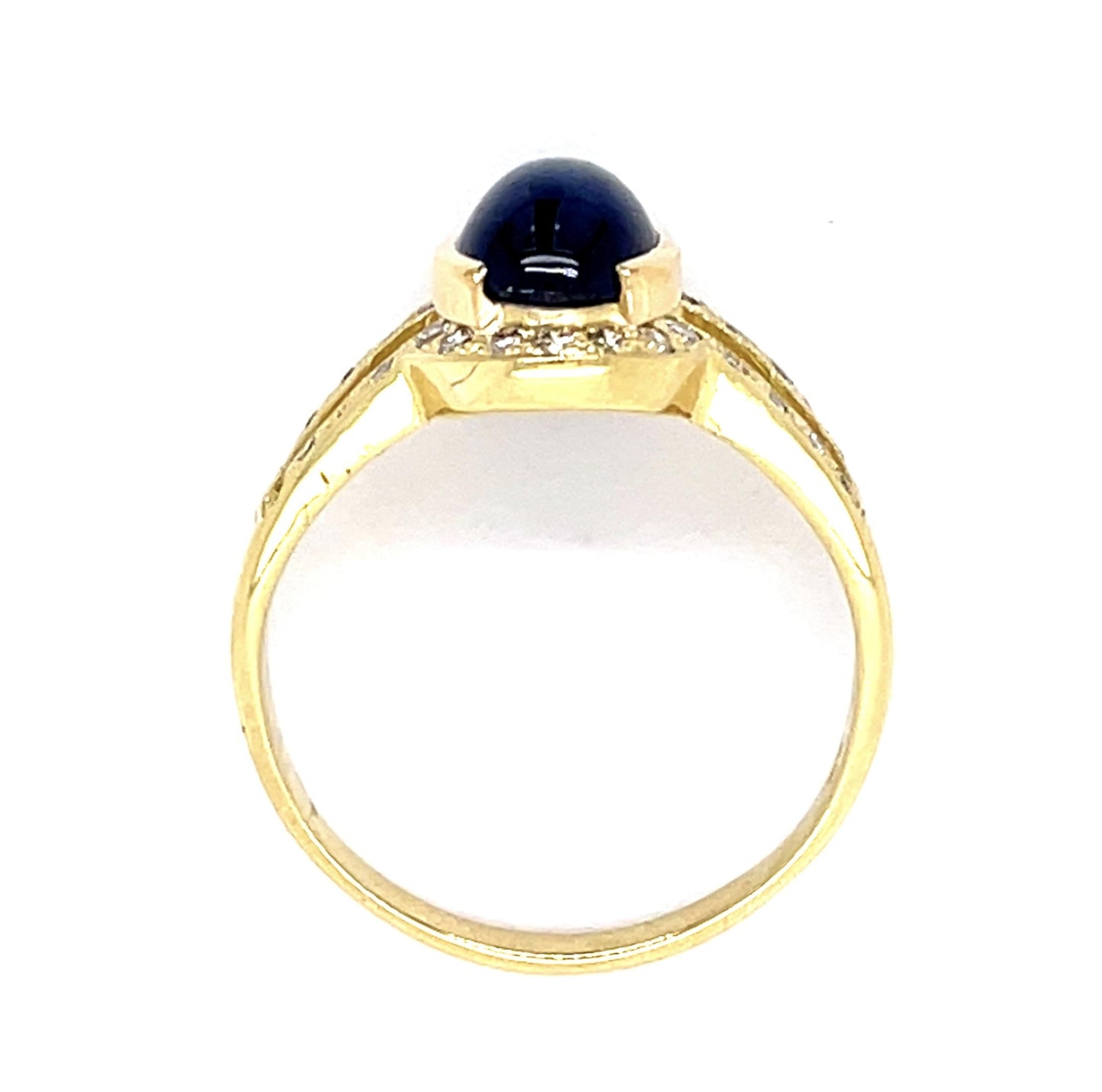 3ct+ Cabochon Sapphire .20ct Diamond 18KY Ring 5.90g 9.75 Size