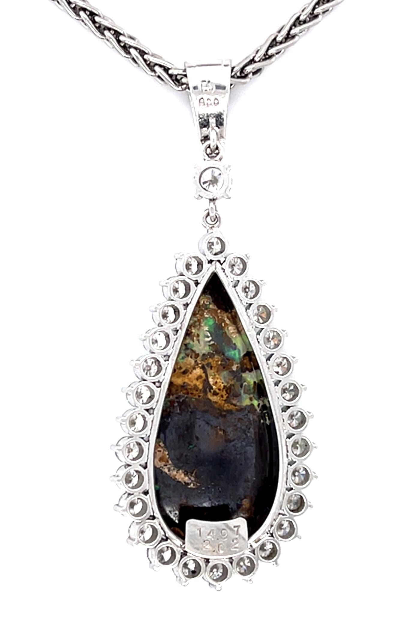 14.97ct Boulder Opal 2.02ct Diamond Platinum Pendant 12.78g 2.25"