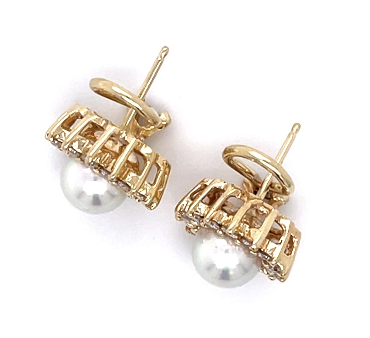 7.34mm Akoya Japanese Pearl 14KY Stud Clip Earrings 7.91g