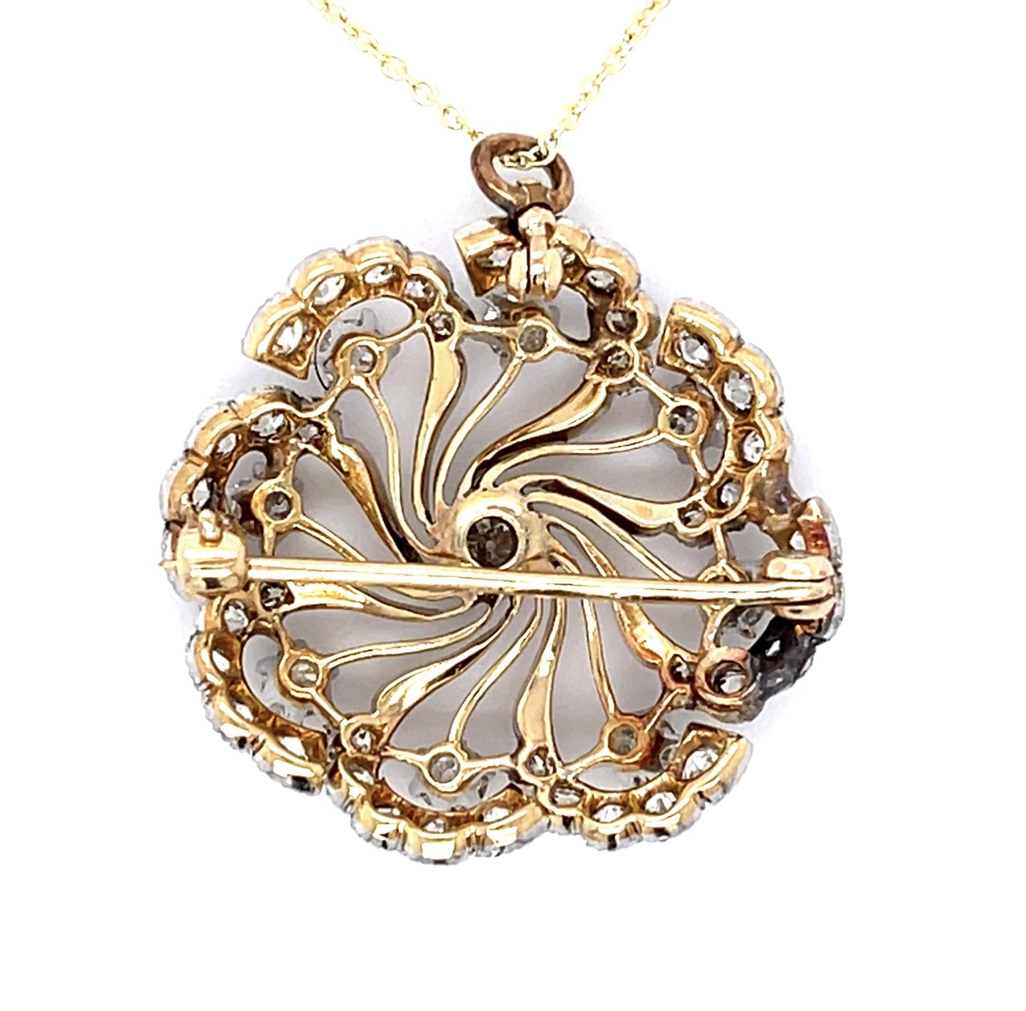 Edwardian 1ct Old Mine Diamond 1.20ct SD 14KY Pin Pendant (Antique 1910s) 8.81g