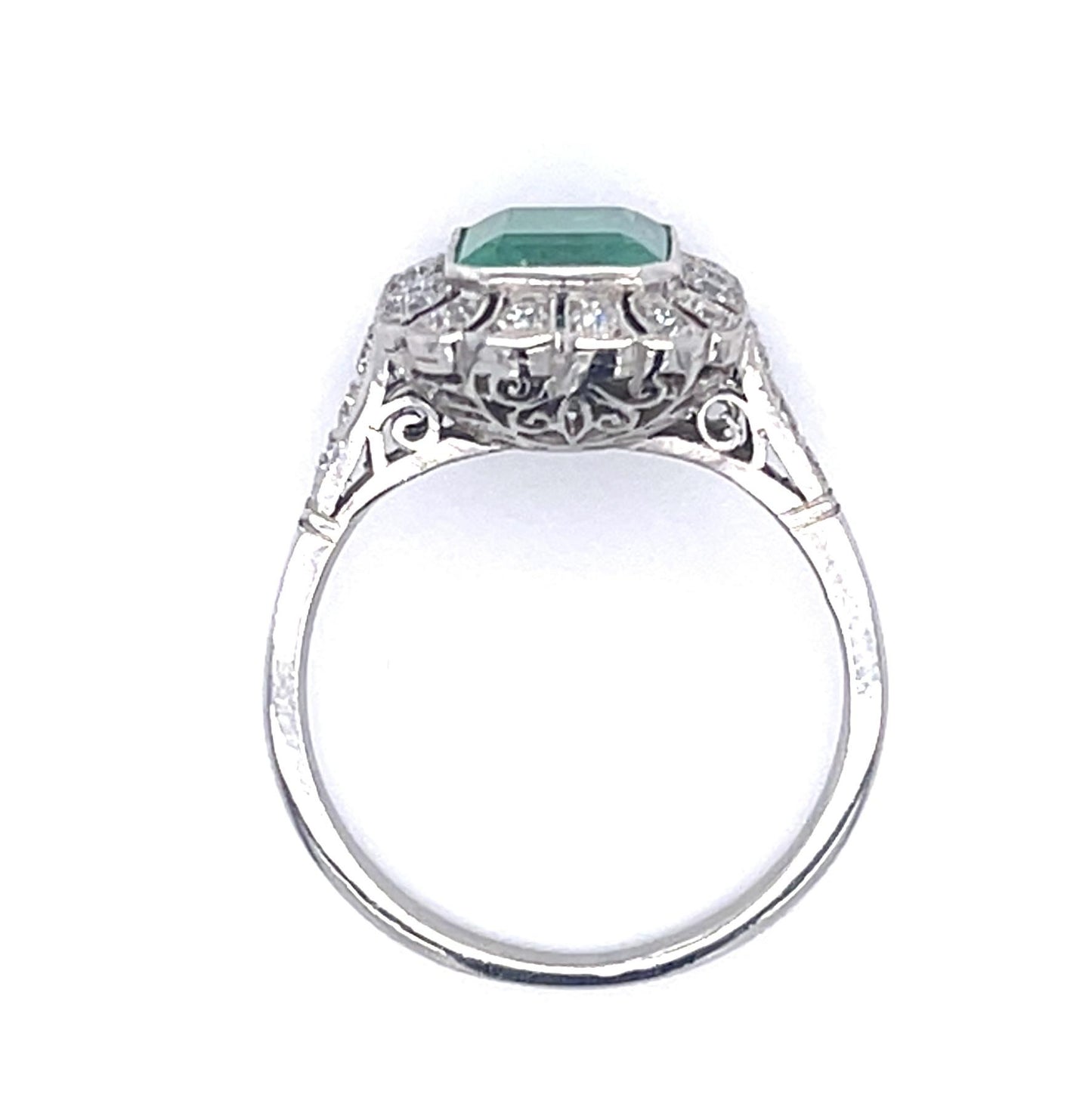 1.75ct Emerald .32ct Diamond Platinum Handmade Ring 5g 7 Size