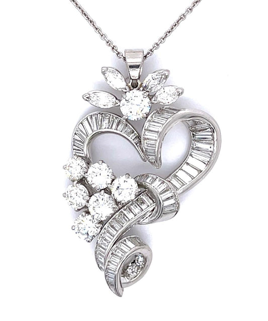 2.96ct (7 Round Dia) 2.75ct (56 Baguette Dia) .66ct (4 Marquise Dia) PT Pendant