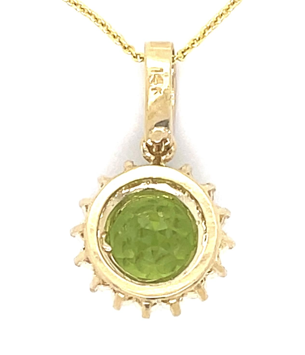 3.17ct Peridot .43ct Diamond 14KY Pendant 3.50g 16"