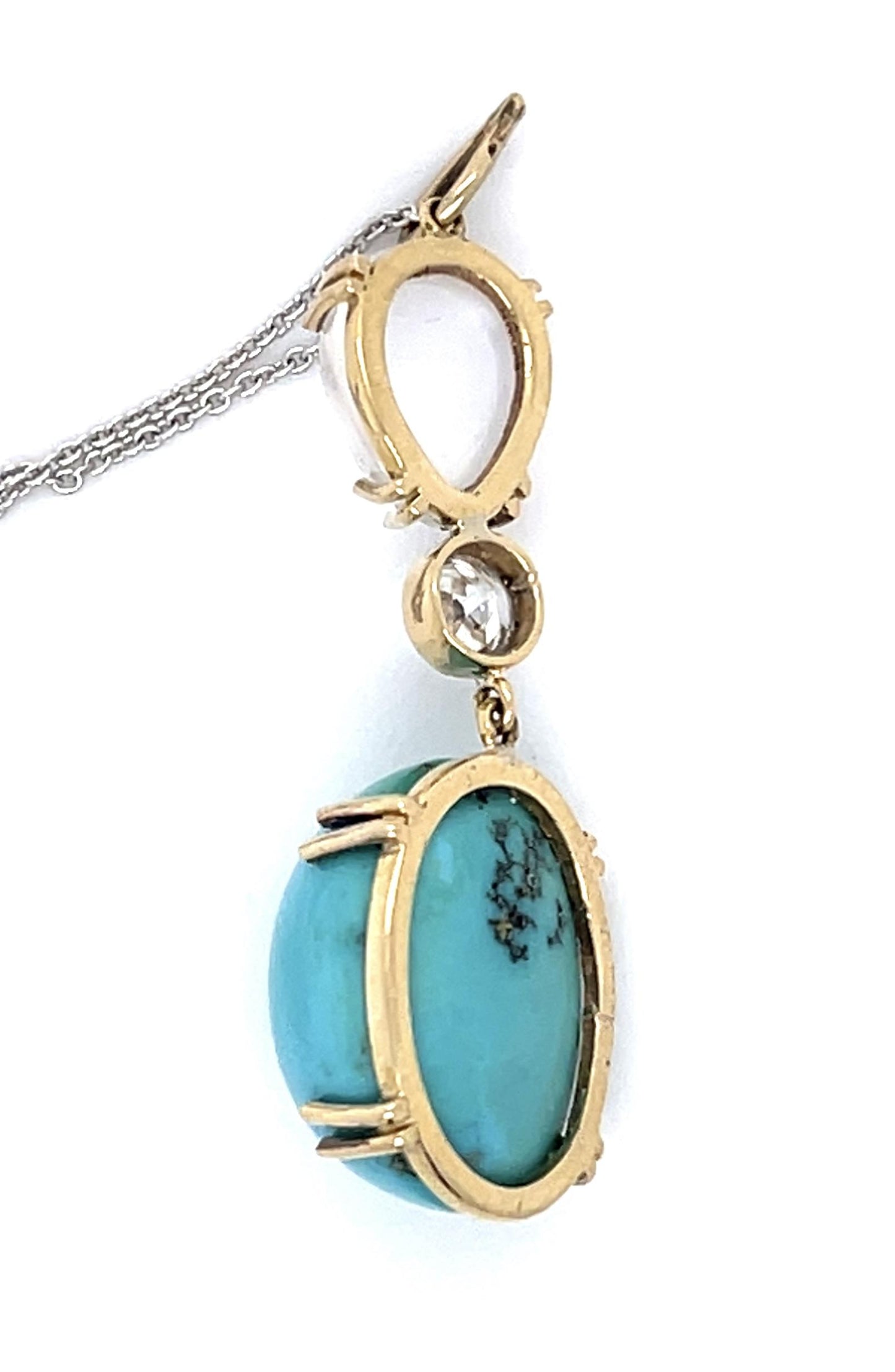 12.46ct Turquoise 2ct Moonstone Pendant 14KY Pendant .30ct SD 5.6gr 16" Custom