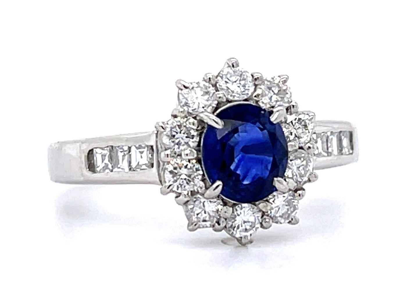 .77ct Sapphire .58ct twt(dia) PT Ring 6.10g Size 5.75