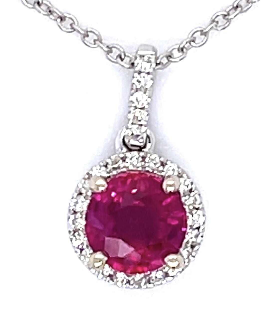 14KW Ruby & Diamond Pendant 0.93ct(rby) 0.14ct twt(dia) ESTATE Length 16