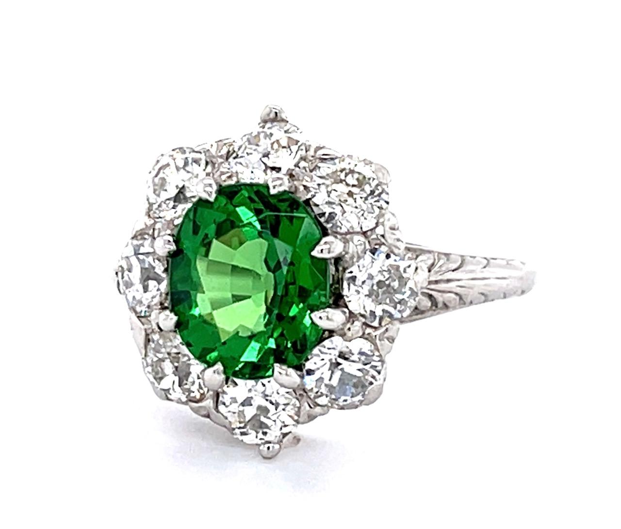 Edwardian 2.17ct Tsavorite Garnet 1.28ct Diamond PL18KW Ring (Antique 1910s)
