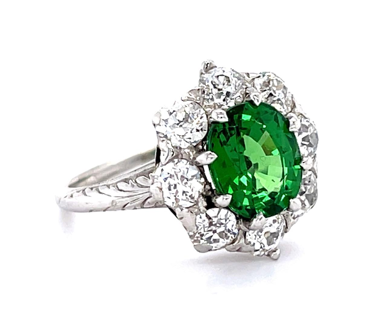 Edwardian 2.17ct Tsavorite Garnet 1.28ct Diamond PL18KW Ring (Antique 1910s)