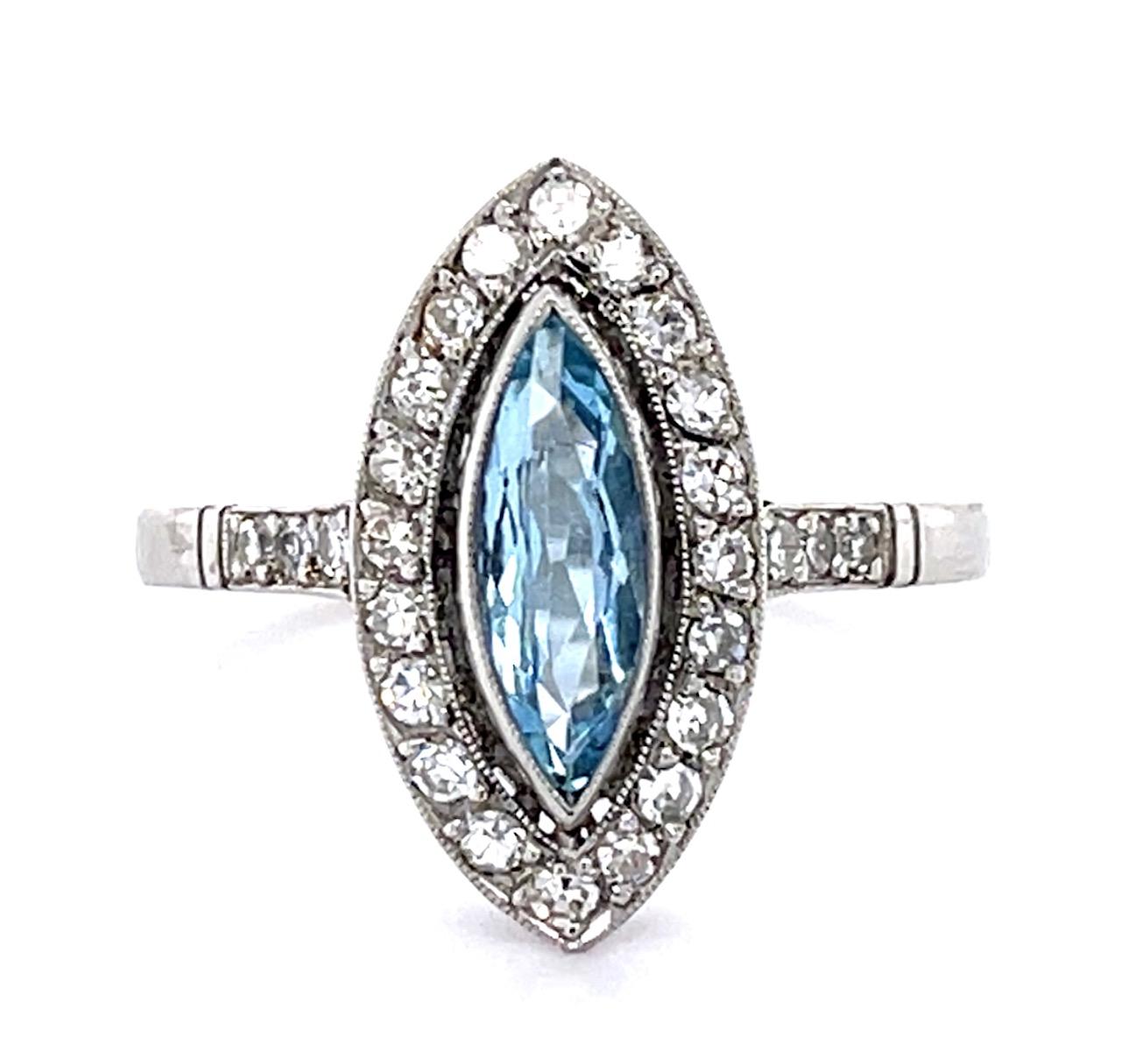 PL Aquamarine & Diamond Ring Handmade 4.3gr 0.50ct(aq) 0.52ct twt(dia)