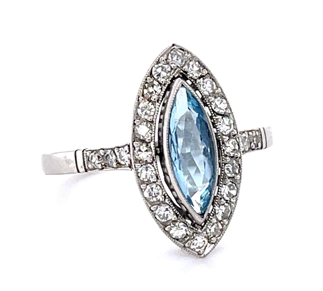 PL Aquamarine & Diamond Ring Handmade 4.3gr 0.50ct(aq) 0.52ct twt(dia)