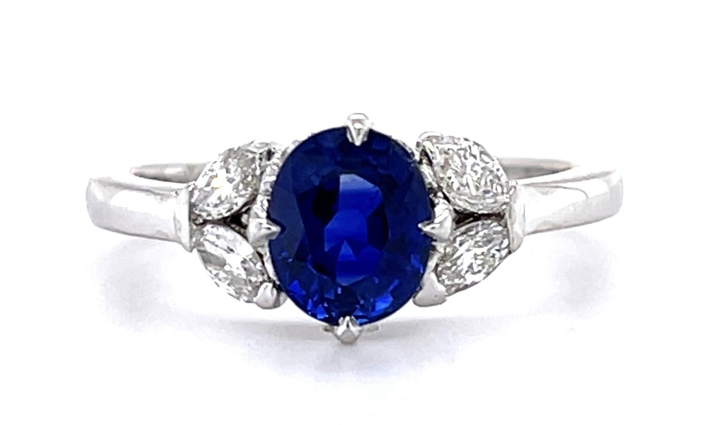 1.45ct Sapphire .38ct Diamond 18KW Ring 3.63g 6 Size