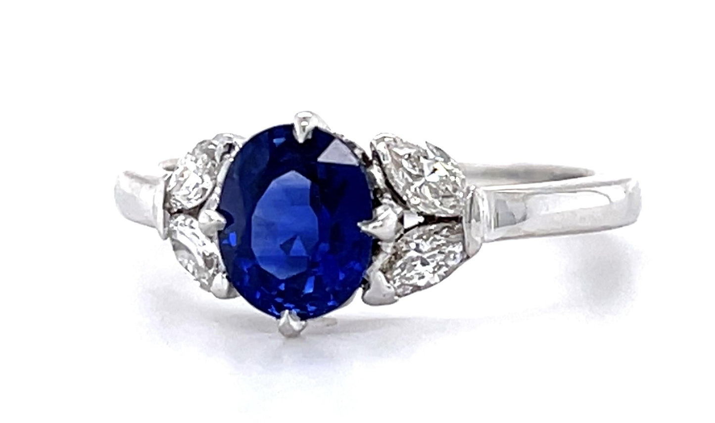 1.45ct Sapphire .38ct Diamond 18KW Ring 3.63g 6 Size