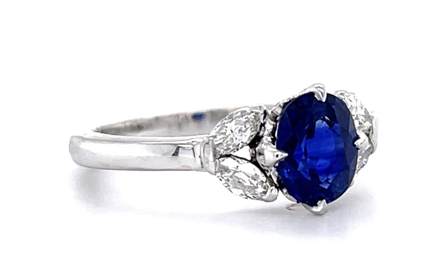 1.45ct Sapphire .38ct Diamond 18KW Ring 3.63g 6 Size