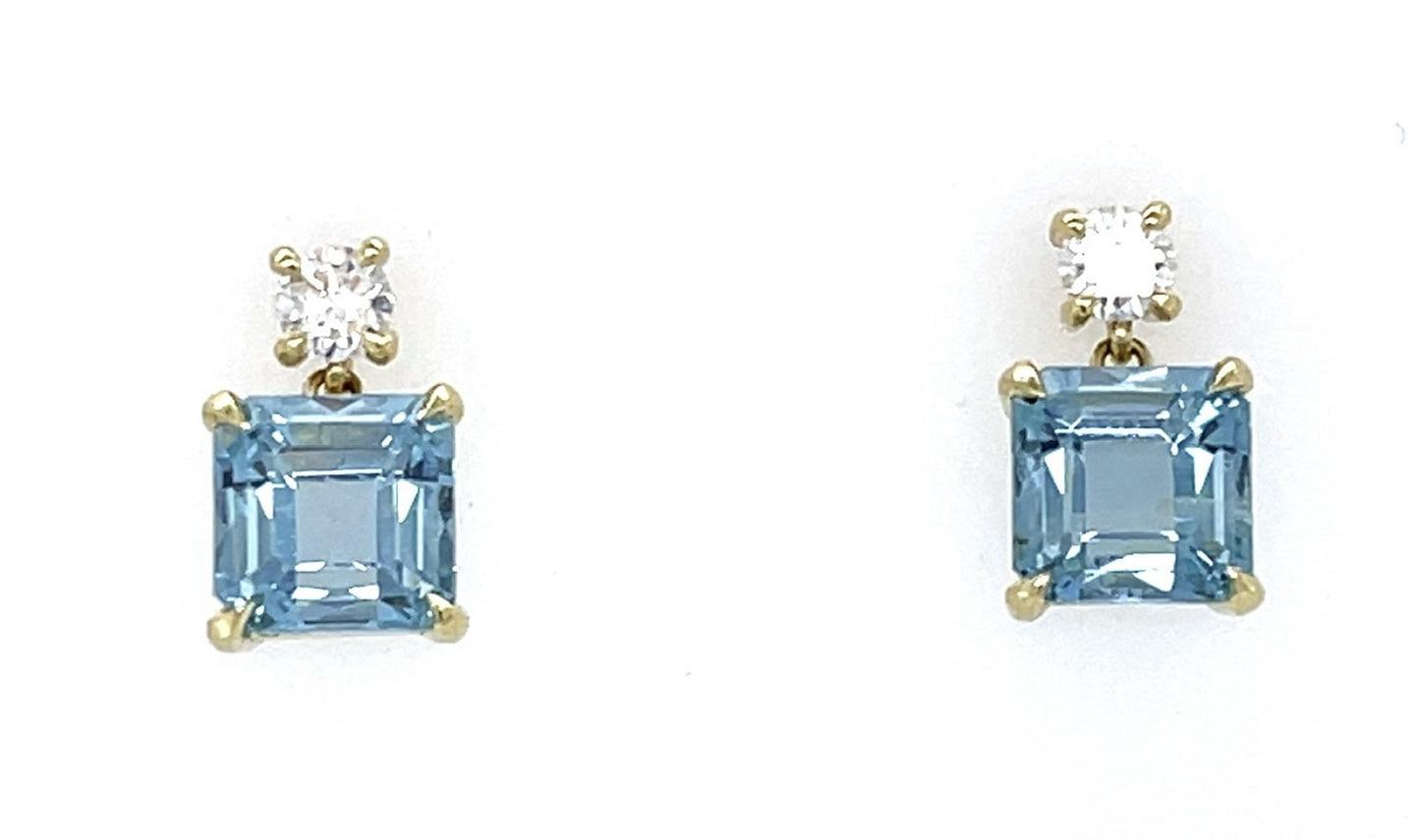 4.15ct Aquamarine .39ct Diamond 14KY Earrings 3.92g