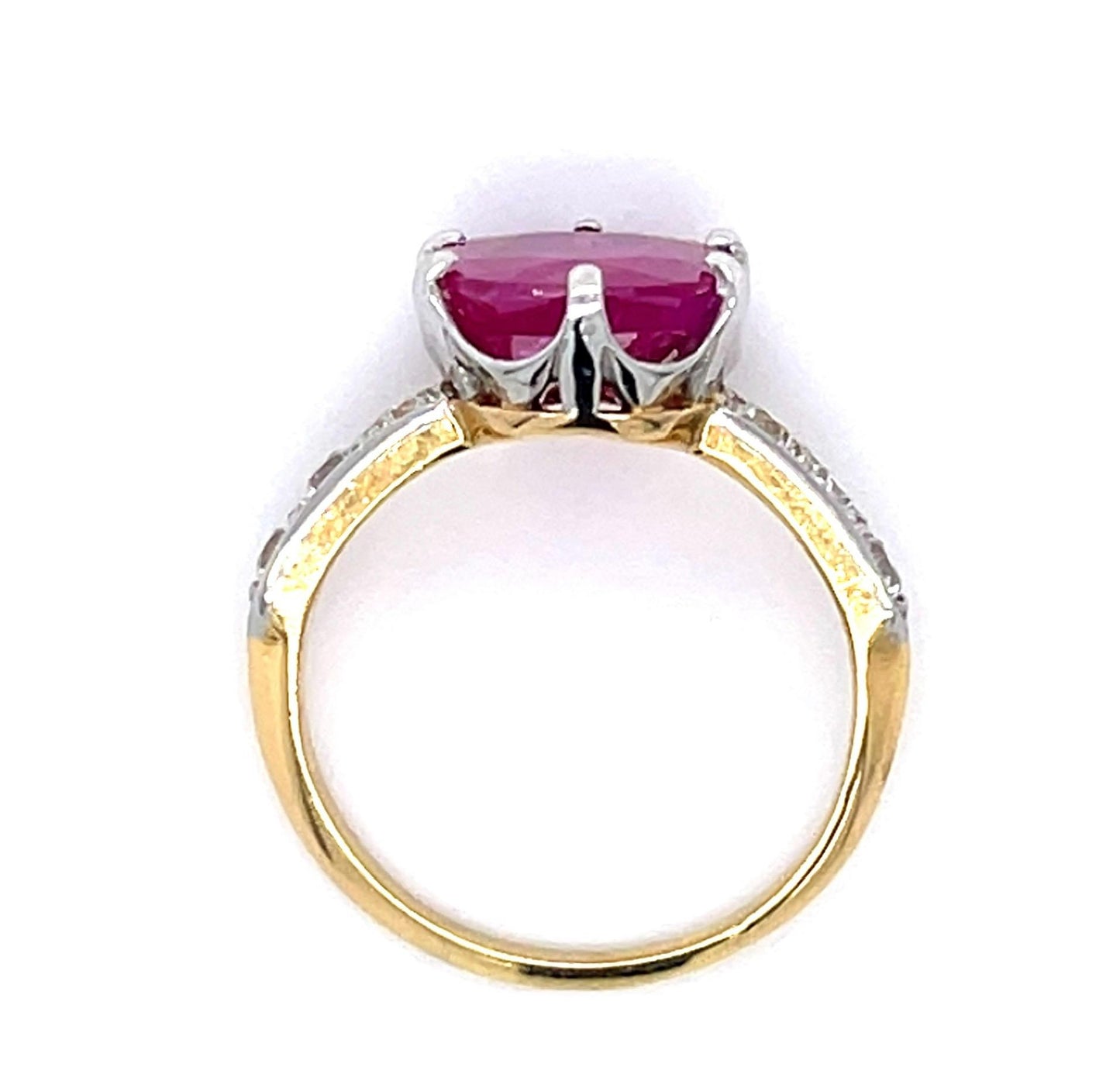 Edwardian 3.14ct Burma Minor Heat Ruby .60ctw Diamond PT+18KY Ring Antique 1910s