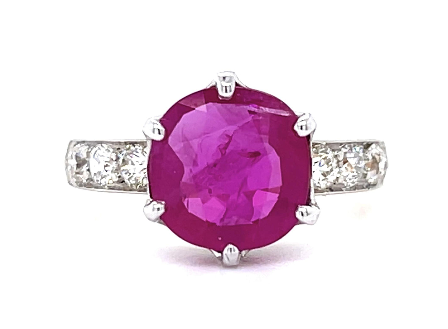 Edwardian 3.14ct Burma Minor Heat Ruby .60ctw Diamond PT+18KY Ring Antique 1910s