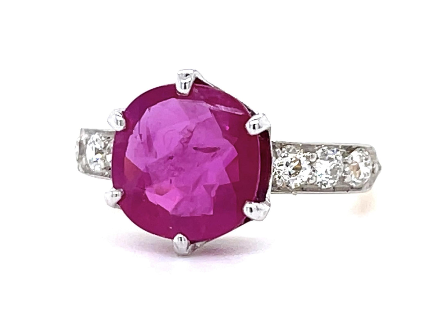 Edwardian 3.14ct Burma Minor Heat Ruby .60ctw Diamond PT+18KY Ring Antique 1910s
