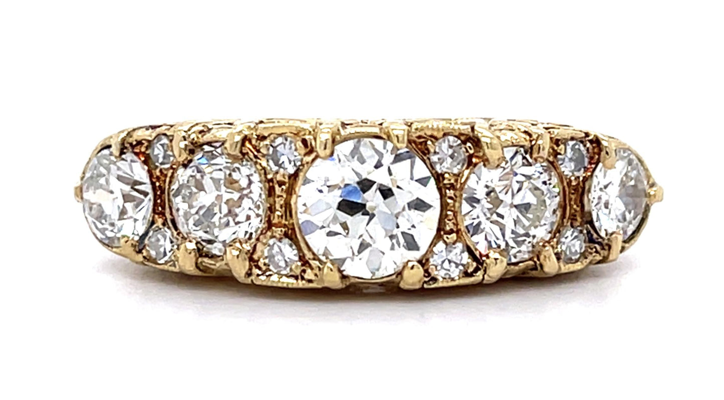 Five Stone Old European Diamond Handmade Ring