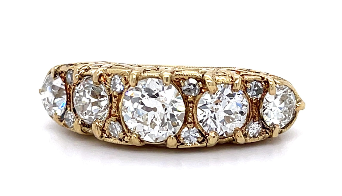 Five Stone Old European Diamond Handmade Ring