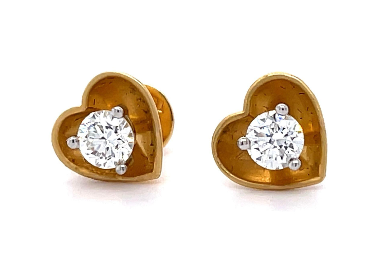 .60ct Diamond 14KY 2 Tone Gold Heart Stud Earrings