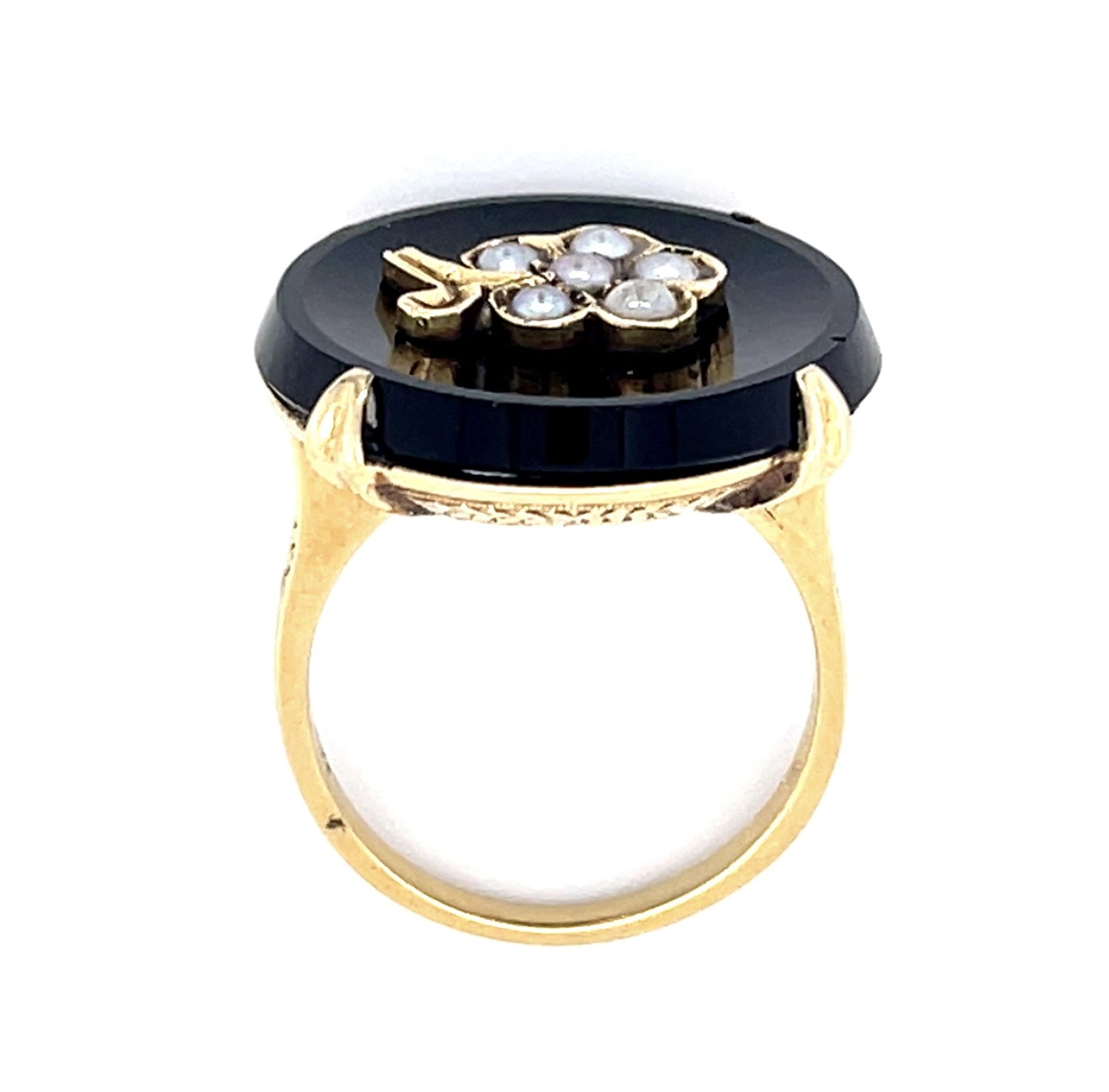 Victorian Pearl & Onyx 14KY Ring (Antique 1890s) 6.70g Size 6